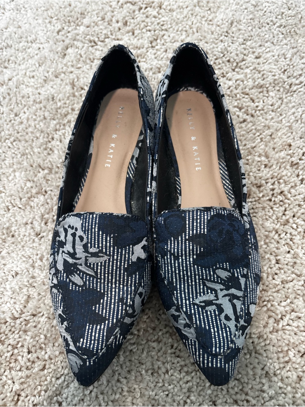 Kelly & Katie Navy and Gray Floral Pointed-Toe Flats